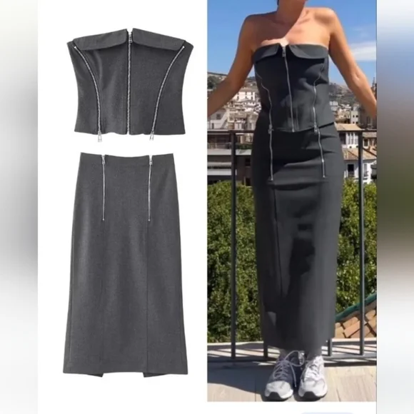 Zara ZW Collection Zippered Pencil Skirt With